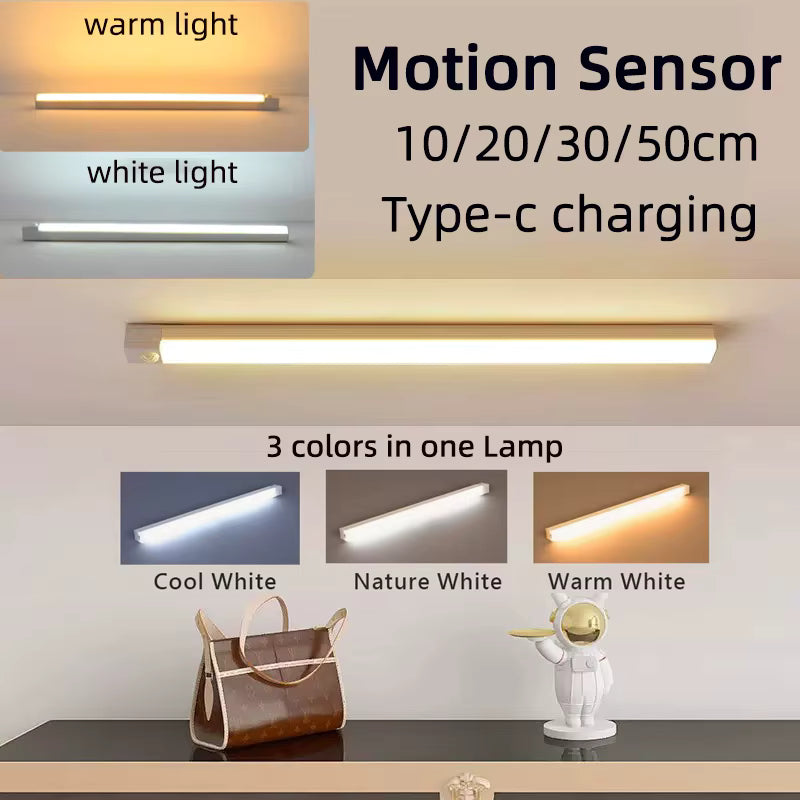 Motion Sensor Night Light – USB-C Rechargeable LED Lamp for Cabinet, Bedroom & Staircase