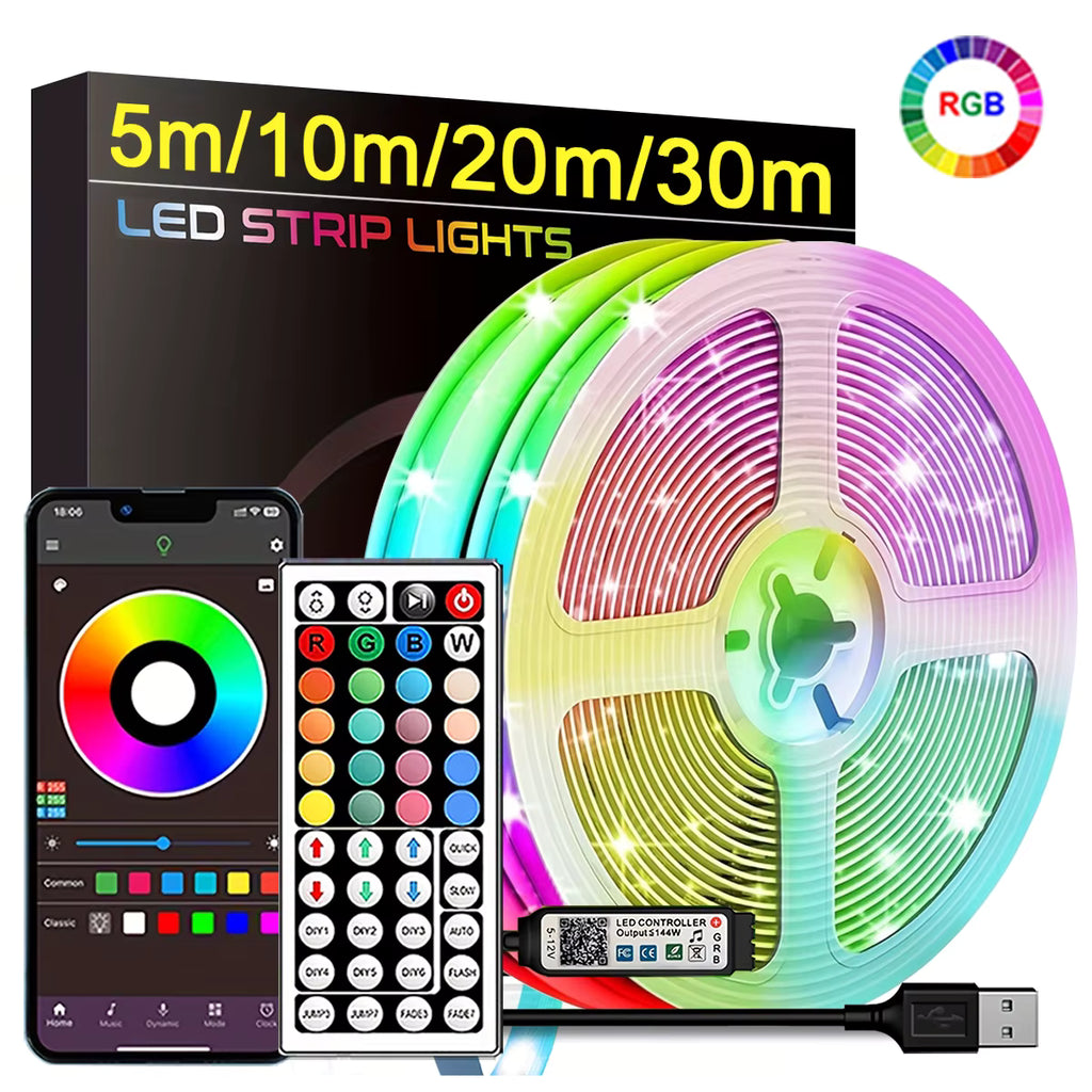 RGB LED Strip Lights with APP Control – 5m to 30m Room & Bedroom Decoration