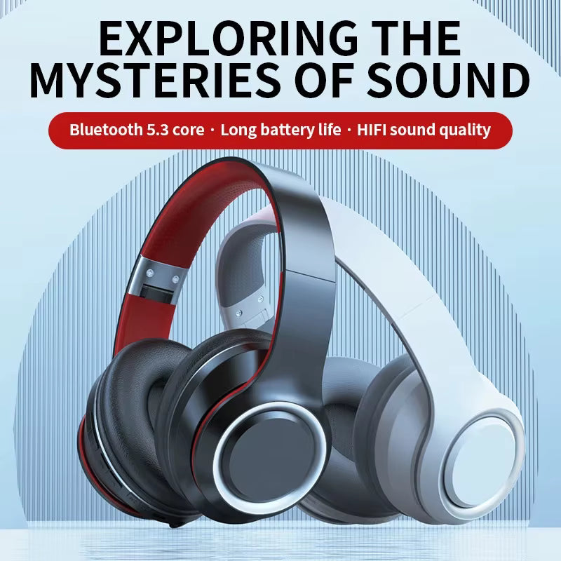 Wireless Bluetooth Headphones – Large Headset with Mic, TF Card & Display Screen