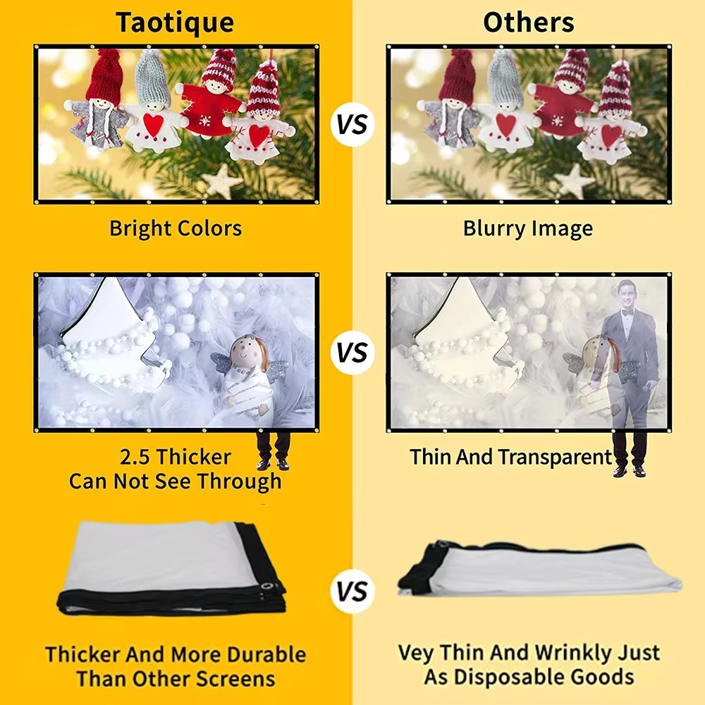 Foldable Projection Screen – 60 to 150 Inch 16:9 Full HD 4K Outdoor Projector Curtain